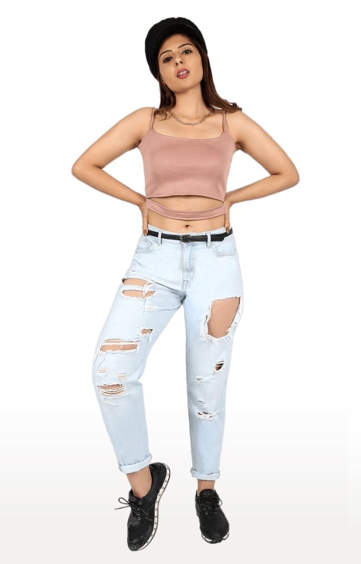 Women's Light Pink Polyester Solid Strappy Top