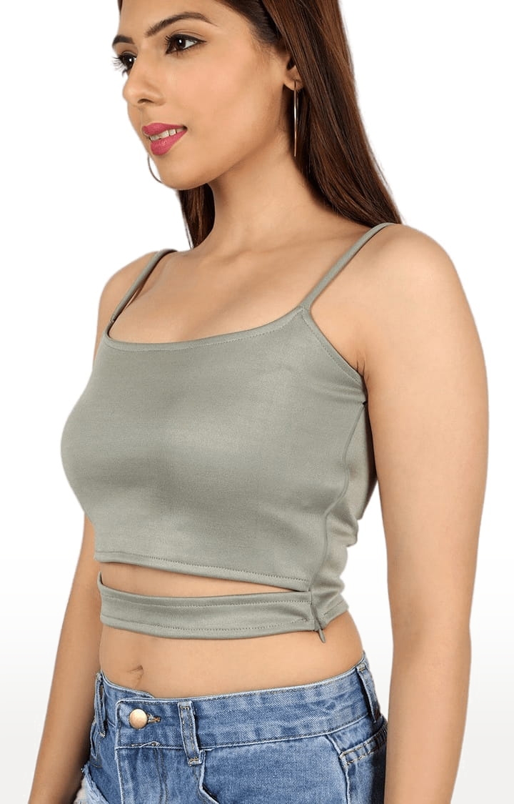 Women's Pista Green Polyester Solid Strappy Top