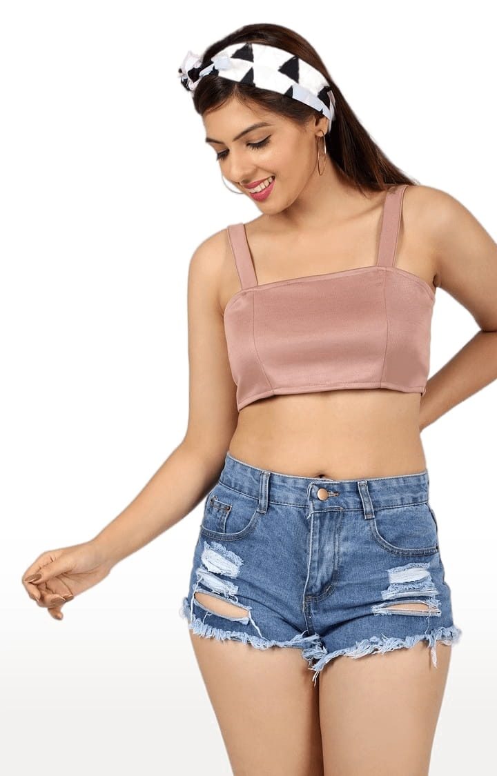 Women's Light Pink Polyester Solid Strappy Top