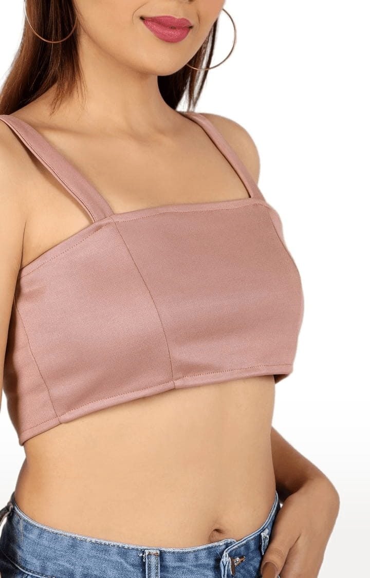 Women's Light Pink Polyester Solid Strappy Top