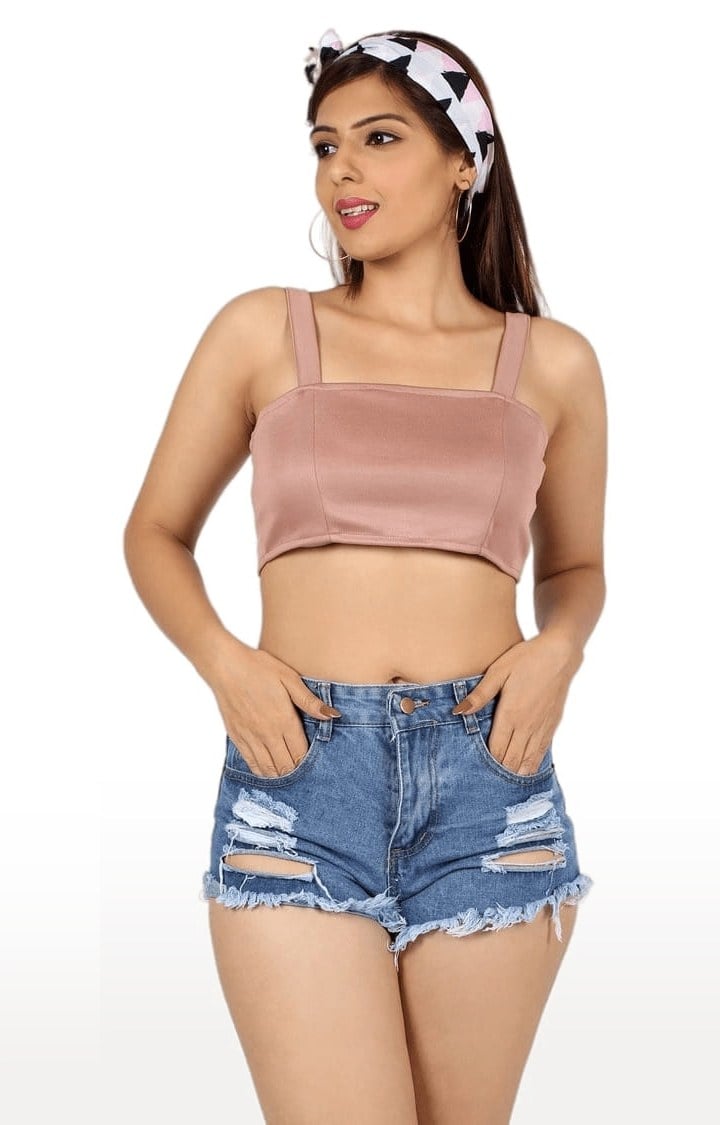 Women's Light Pink Polyester Solid Strappy Top