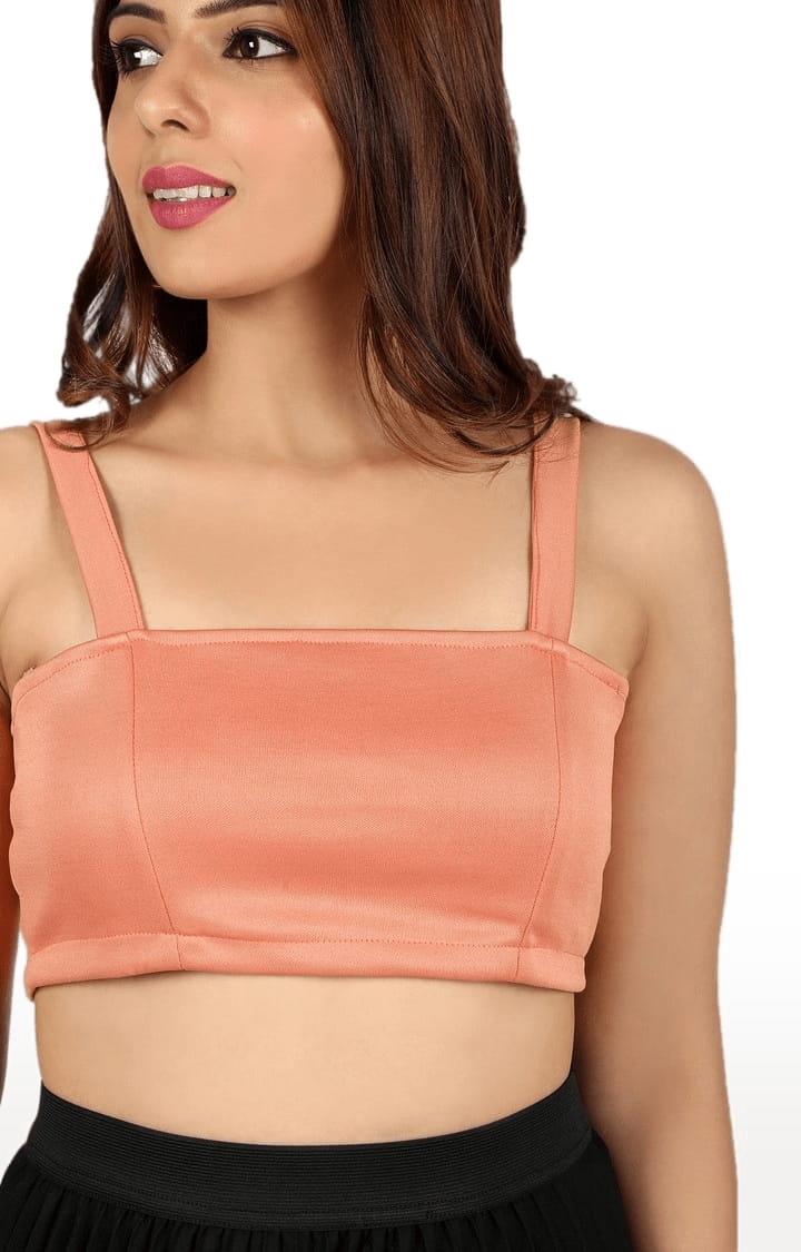 Women's Peach Polyester Solid Strappy Top