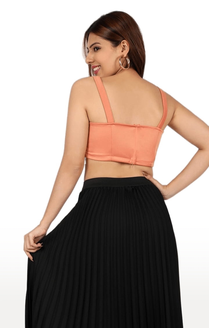 Women's Peach Polyester Solid Strappy Top