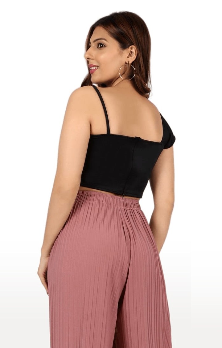 Women's Black Polyester Solid Crop Top