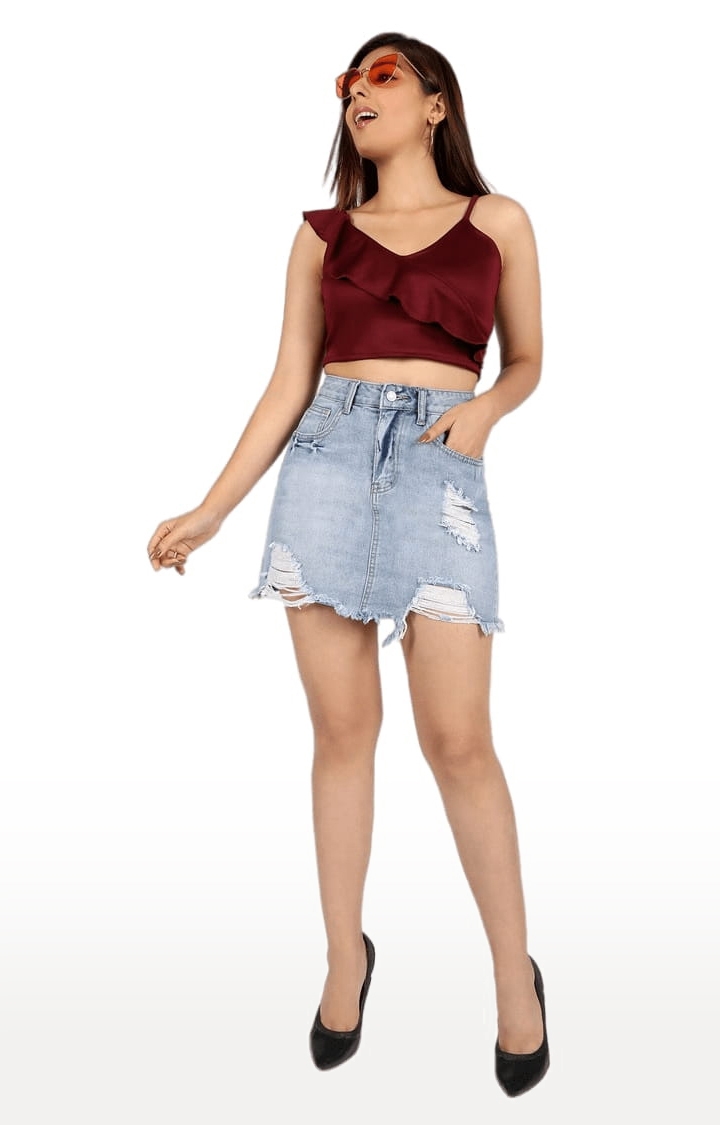 Women's Maroon Polyester Solid Strappy Top
