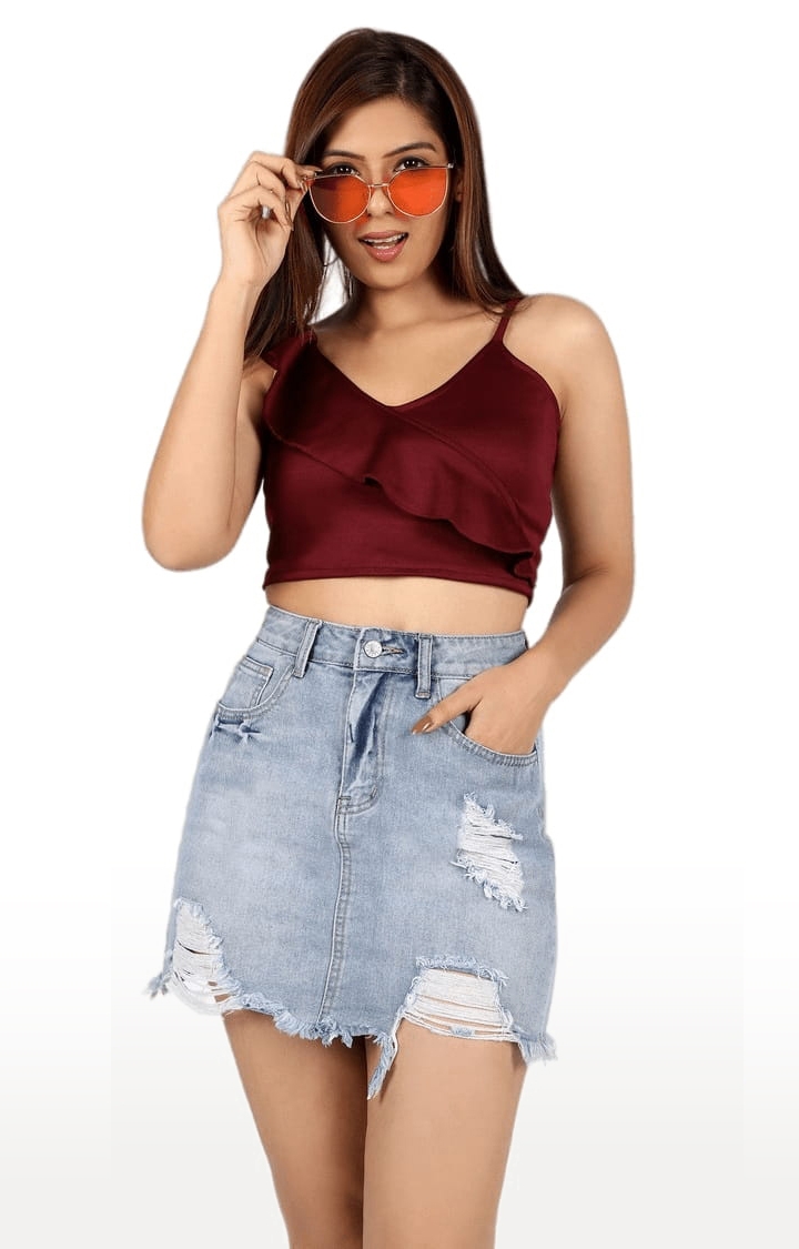 Women's Maroon Polyester Solid Strappy Top