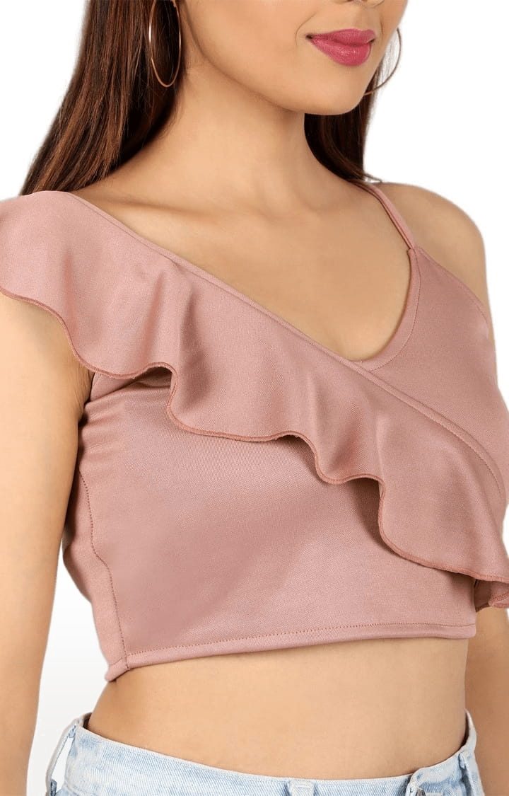 Women's Light Pink Polyester Solid Crop Top