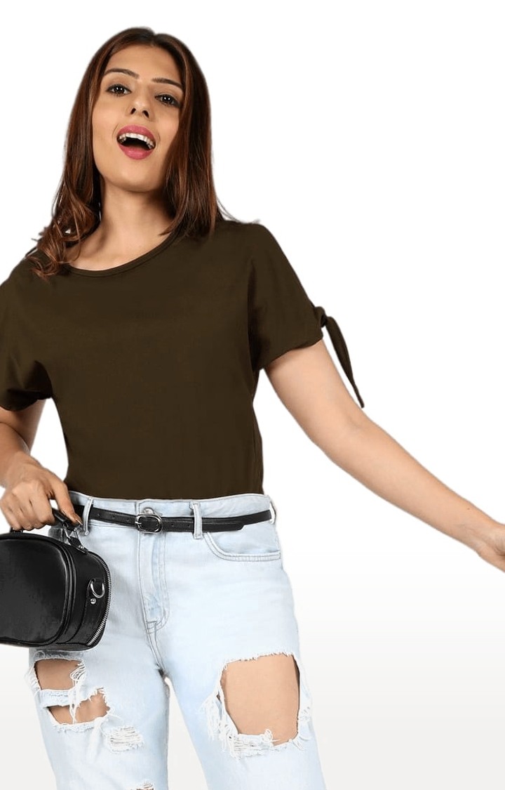 Women's Dark Green Polyester Solid Top