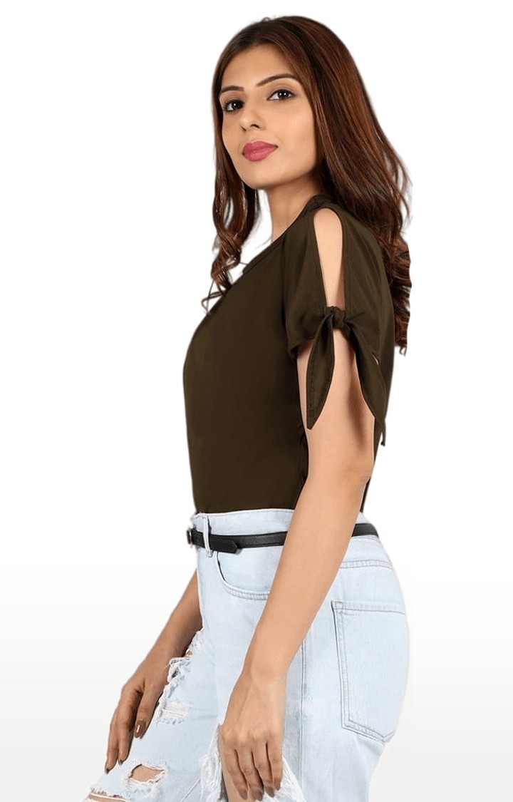 Women's Dark Green Polyester Solid Top