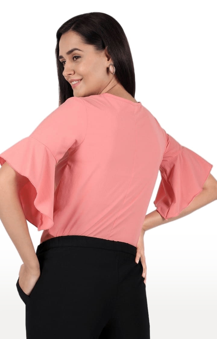 Women's Light Pink Polyester  Solid Blouson Top