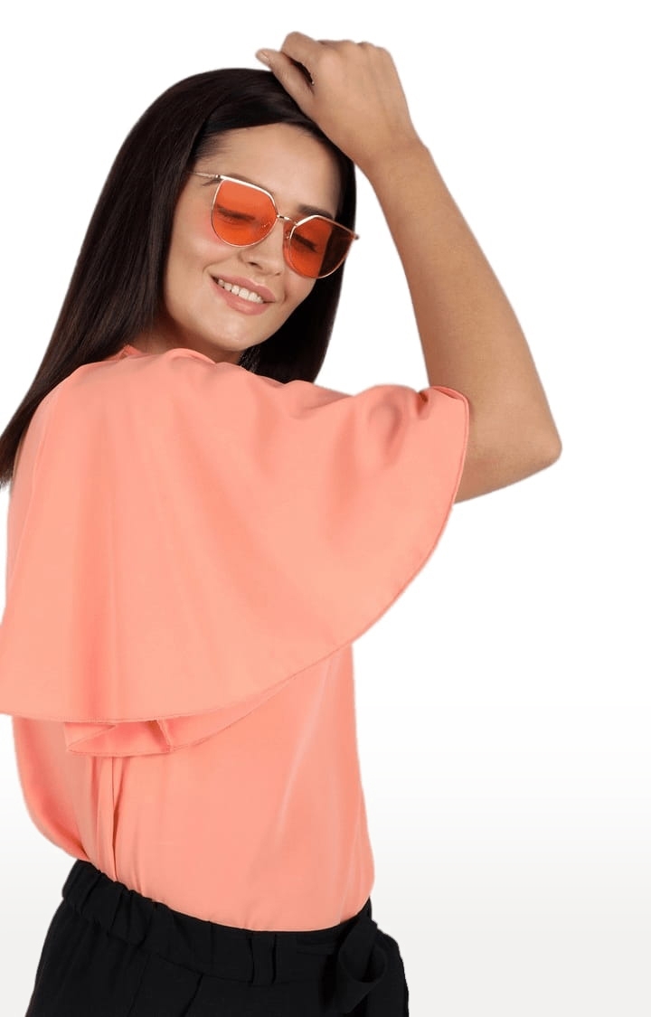 Women's Peach Polyester  Solid Blouson Top
