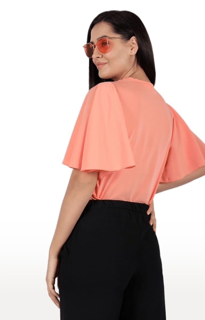 Women's Peach Polyester  Solid Blouson Top