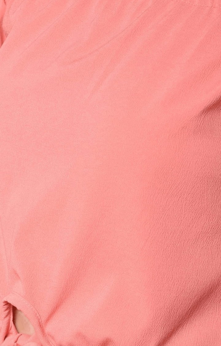 Women's Pink Polyester Solid Off Shoulder Top
