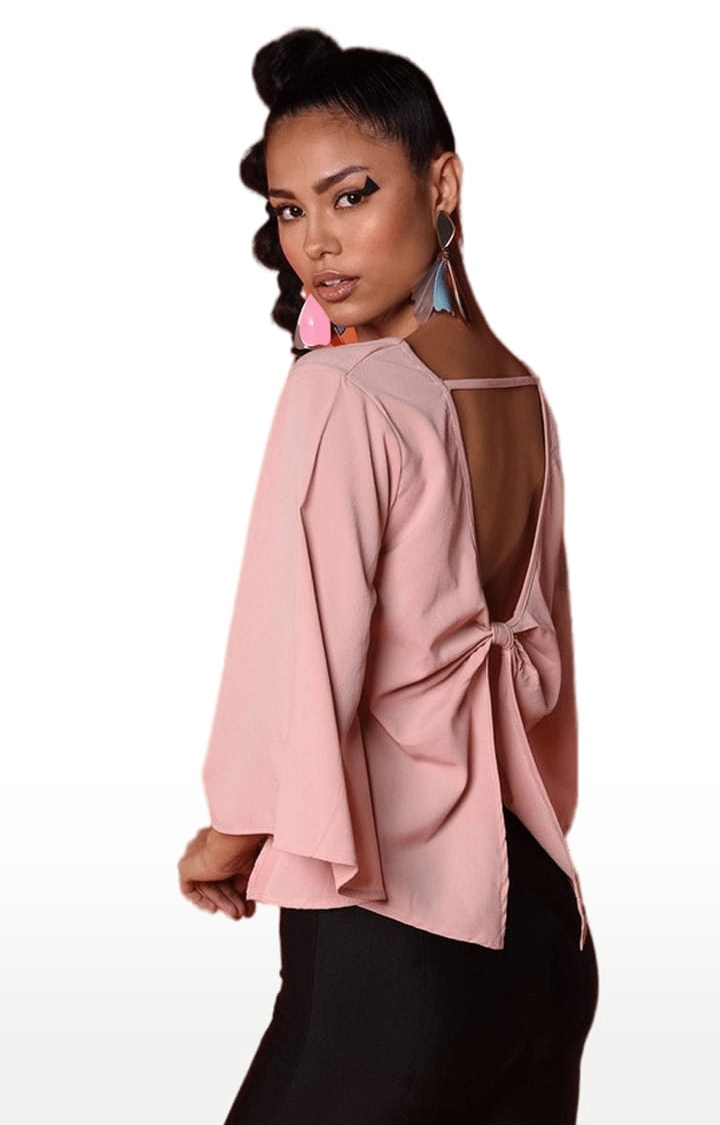 Women's Light Pink Polyester  Solid Blouson Top