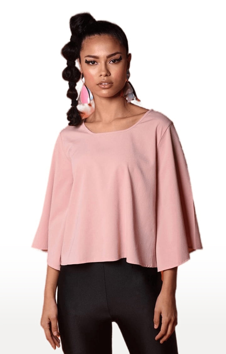 Women's Light Pink Polyester  Solid Blouson Top