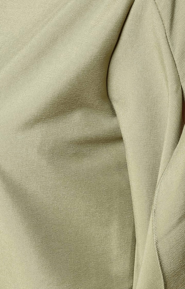 Women's Olive Polyester  Solid Blouson Top