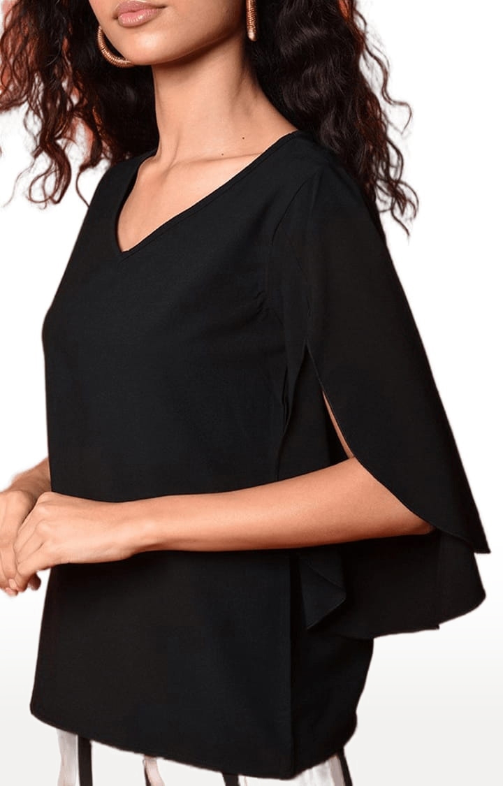 CHIMPAAANZEE | Women's Black Polyester  Solid Blouson Top 3