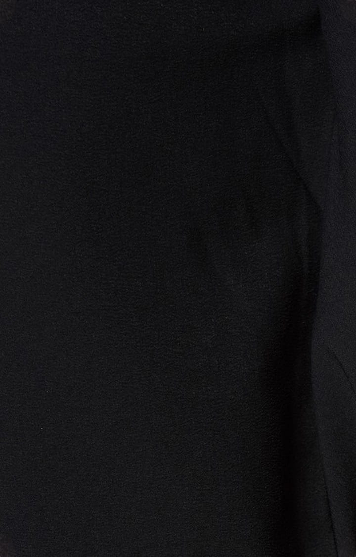Women's Black Polyester  Solid Blouson Top