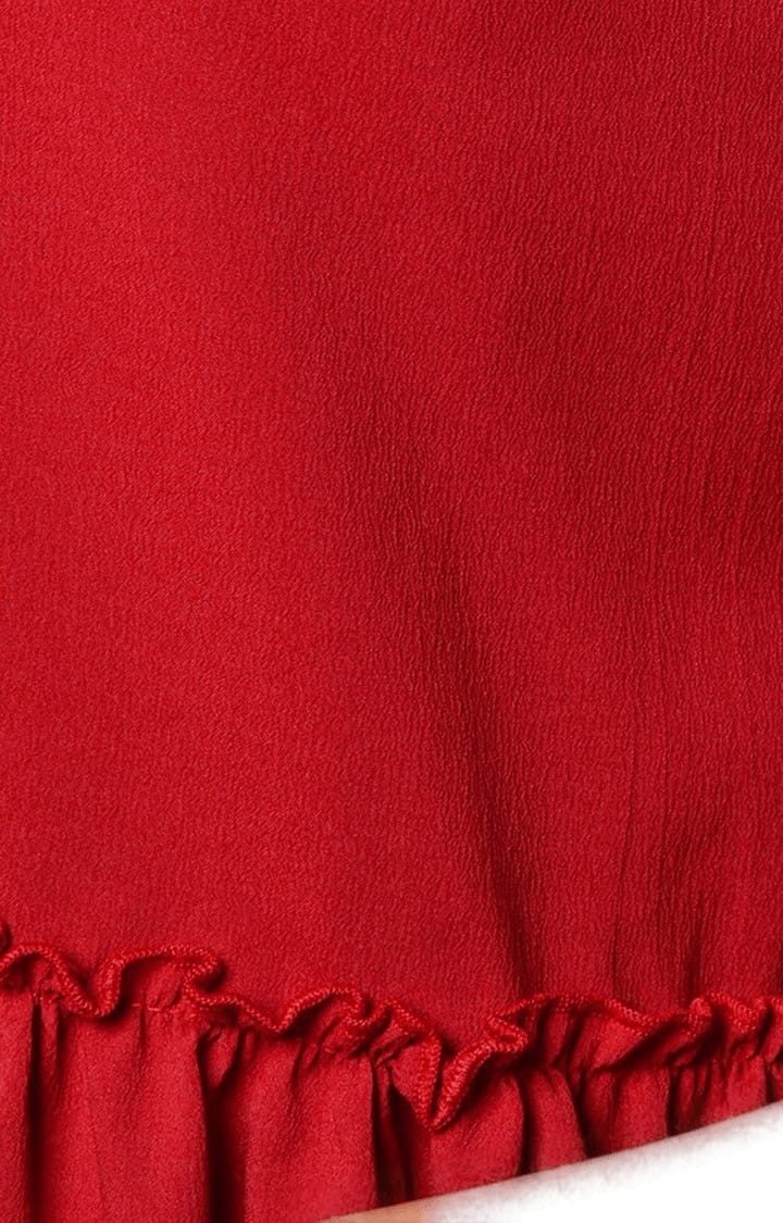 Women's Red Polyester Floral Peplum Top