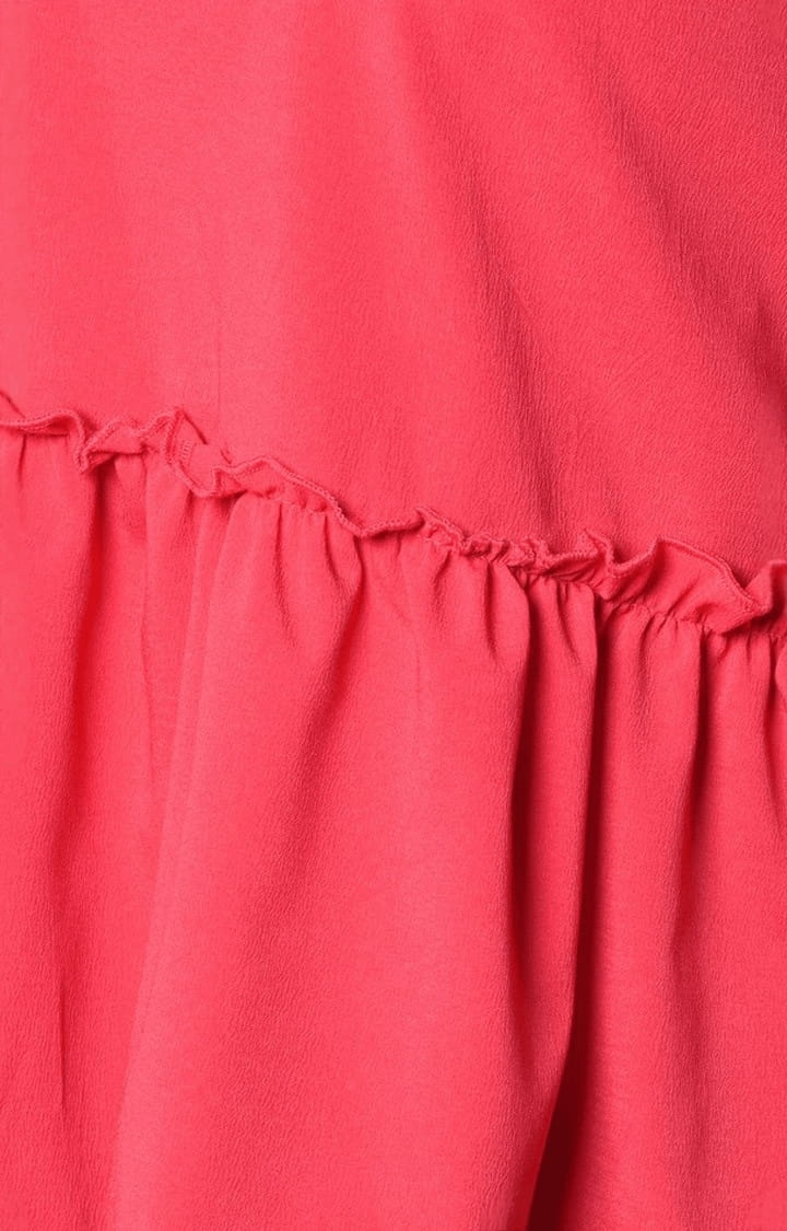 Women's Dark Pink Polyester Solid Peplum Top