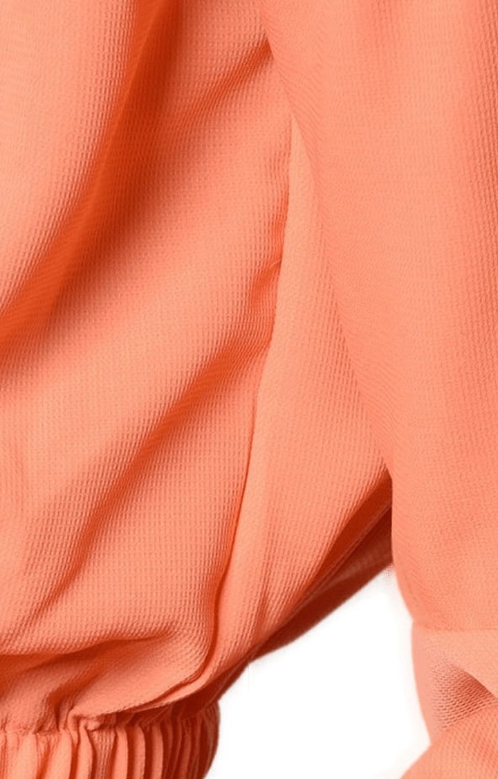 Women's Peach Polyester Solid Off Shoulder Top