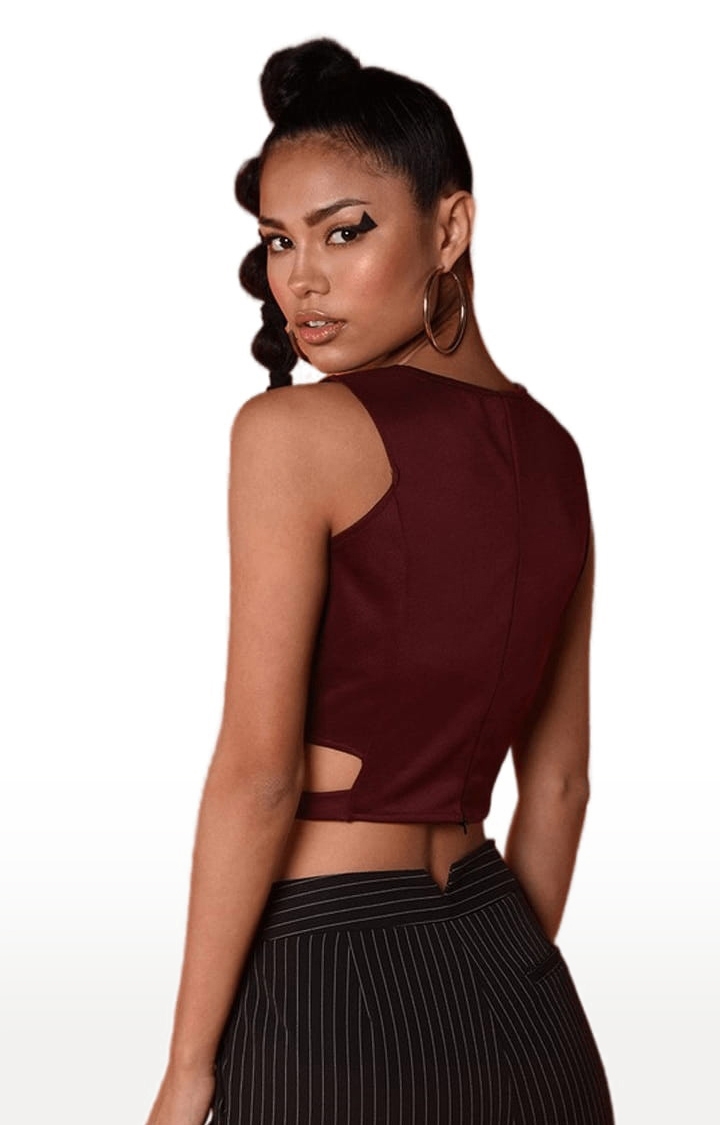 Women's Maroon Polyester Solid Top
