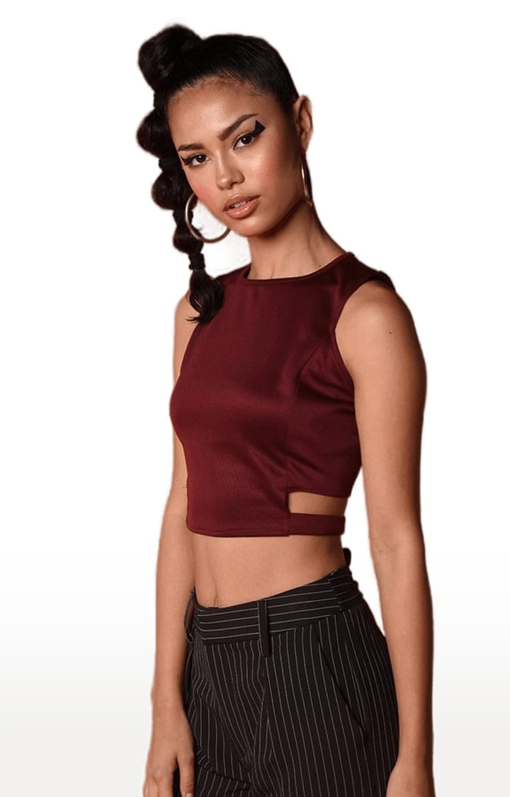 Women's Maroon Polyester Solid Top
