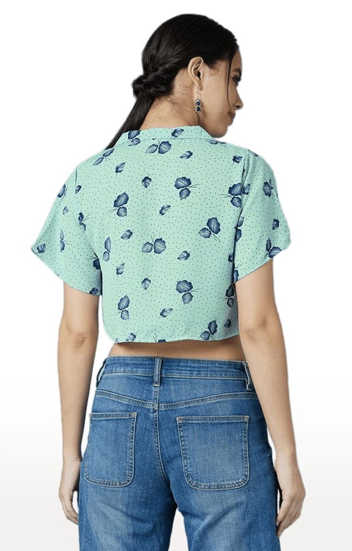Women's Sea Green Polyester Printed Crop Top