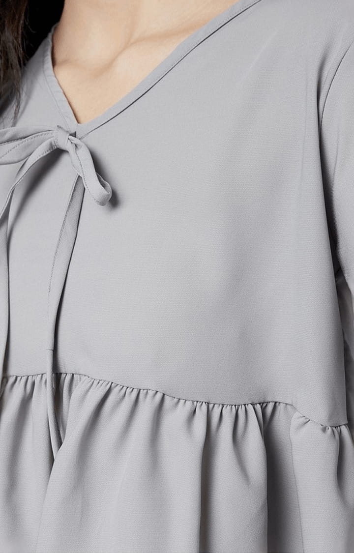 Women's Grey Polyester Solid Peplum Top
