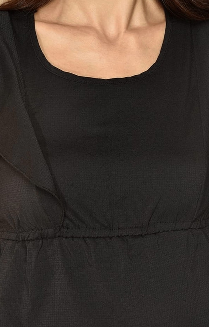 Women's Black Polyester Solid Crop Top