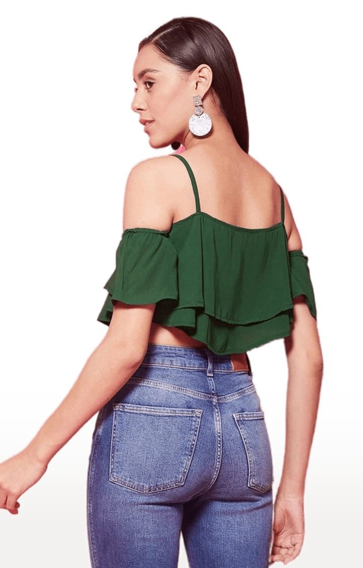 Women's Green Polyester Solid Strappy Top