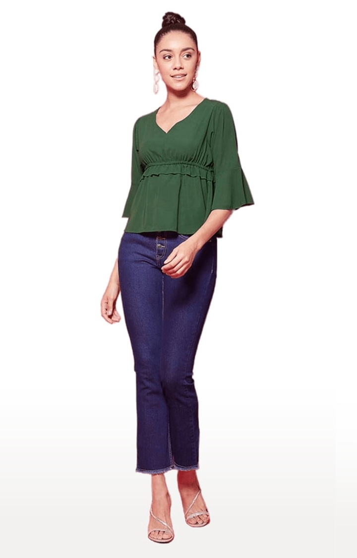 Women's Green Polyester Solid Peplum Top