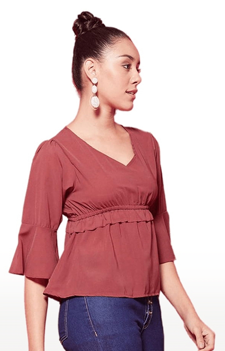 CHIMPAAANZEE | Women's Maroon Polyester Solid Peplum Top