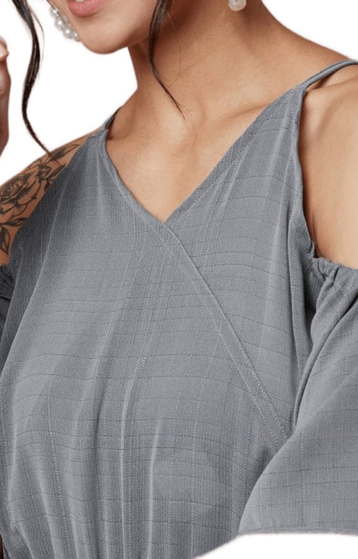 Women's Grey Polyester Solid Strappy Top