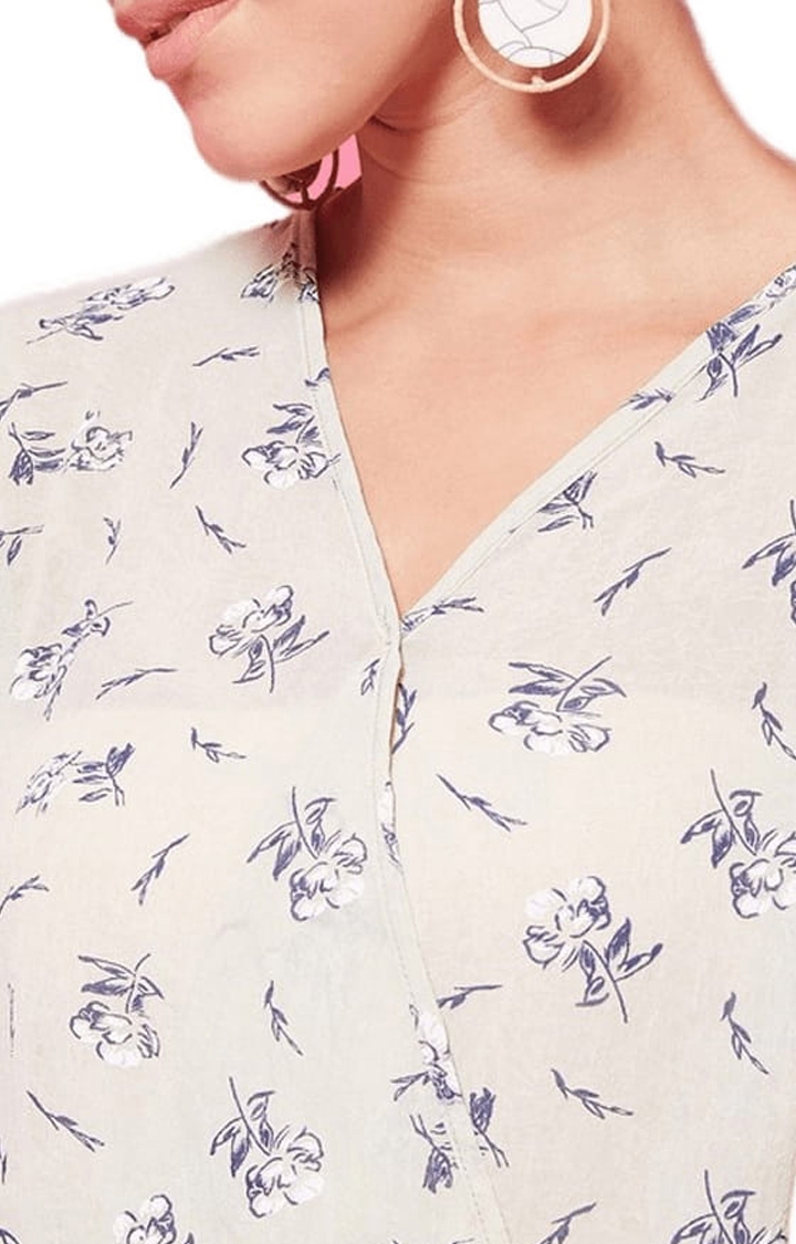 Women's Beige Polyester Printed  Blouson Top