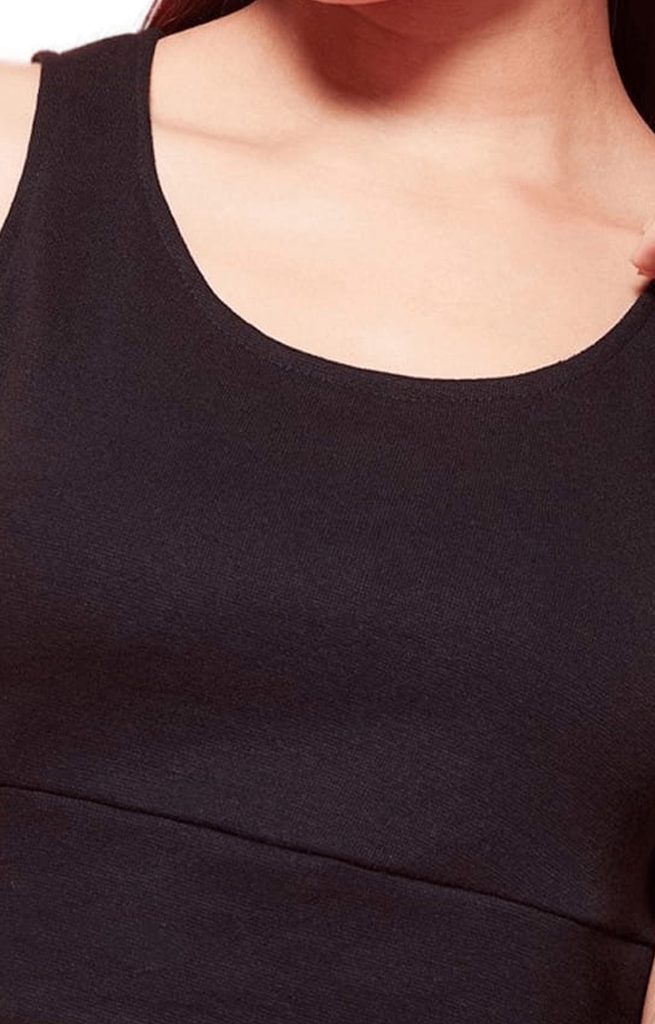 Women's Black Polyester Solid Tank Top