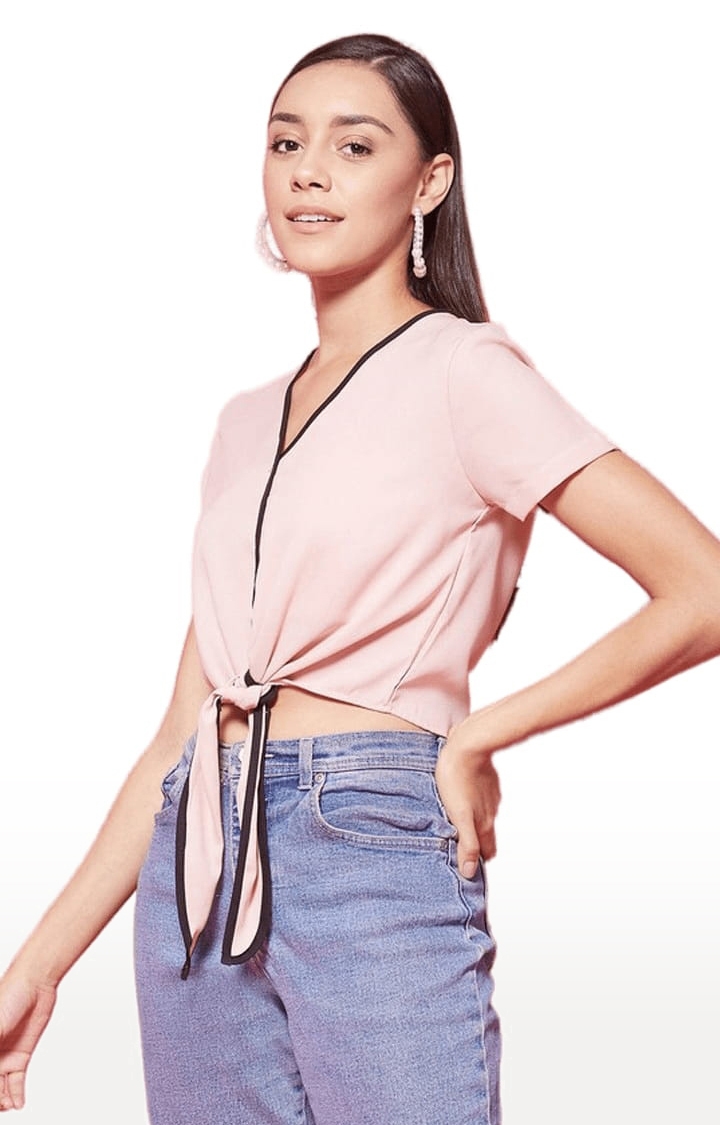 CHIMPAAANZEE | Women's Light Pink Polyester Solid Crop Top