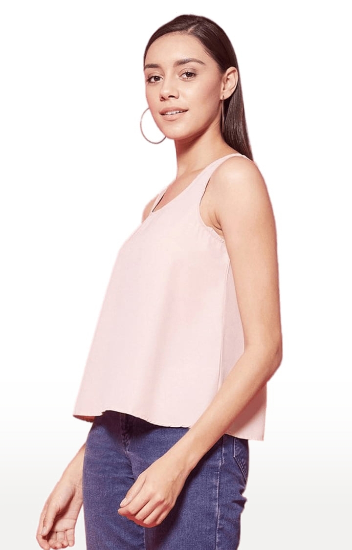Women's Light Pink Polyester Solid Strappy Top