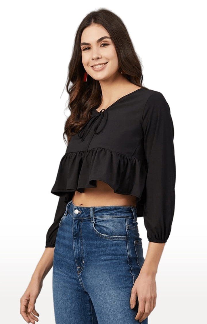 CHIMPAAANZEE | Women's Black Polyester Solid Peplum Top