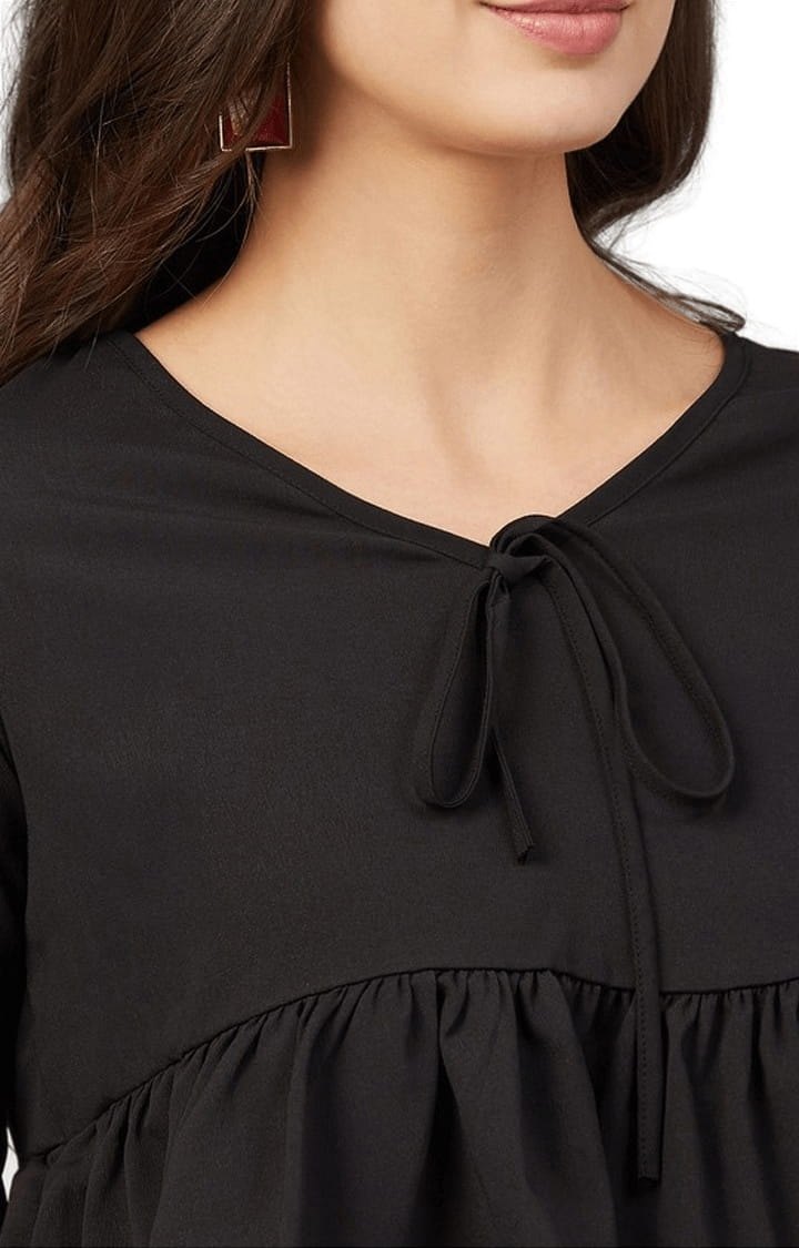 Women's Black Polyester Solid Peplum Top