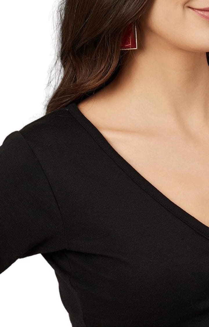 Women's Black Viscose Solid Crop Top