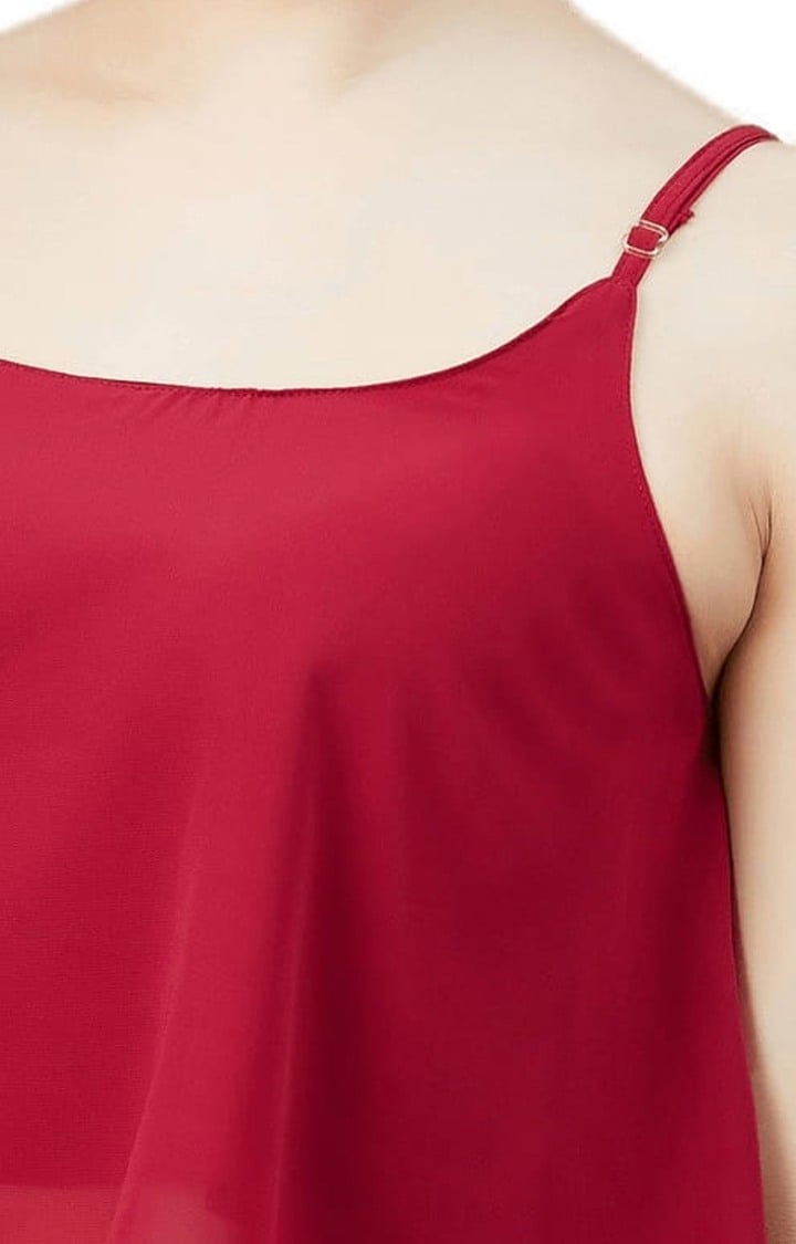 Women's Maroon Georgette Solid Strappy Top