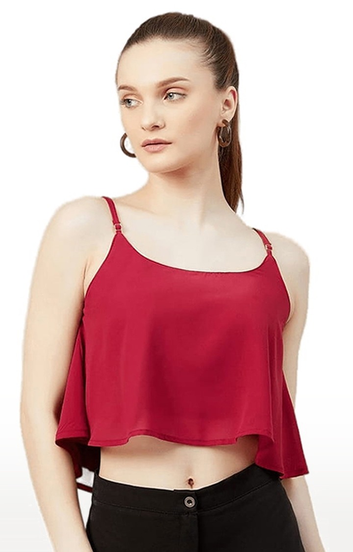 Women's Maroon Georgette Solid Strappy Top
