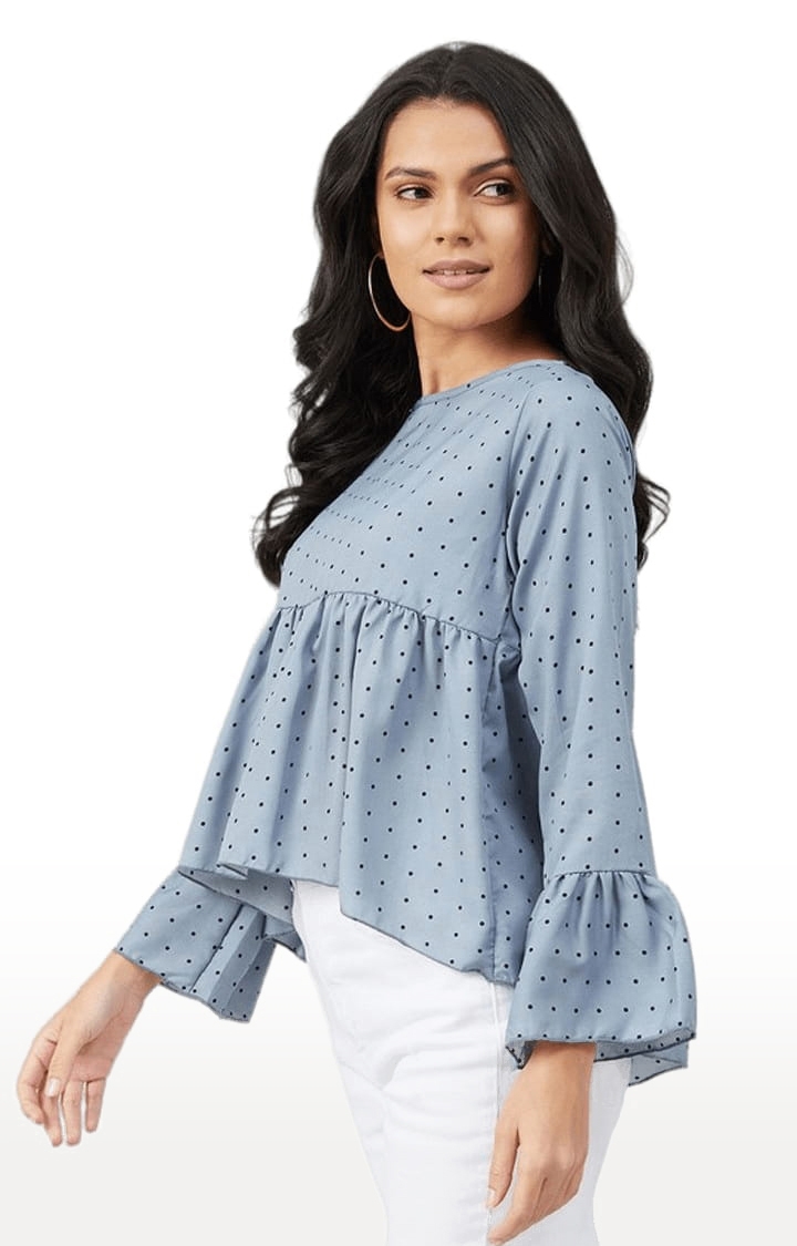 Women's Grey Crepe Polka Dots Peplum Top