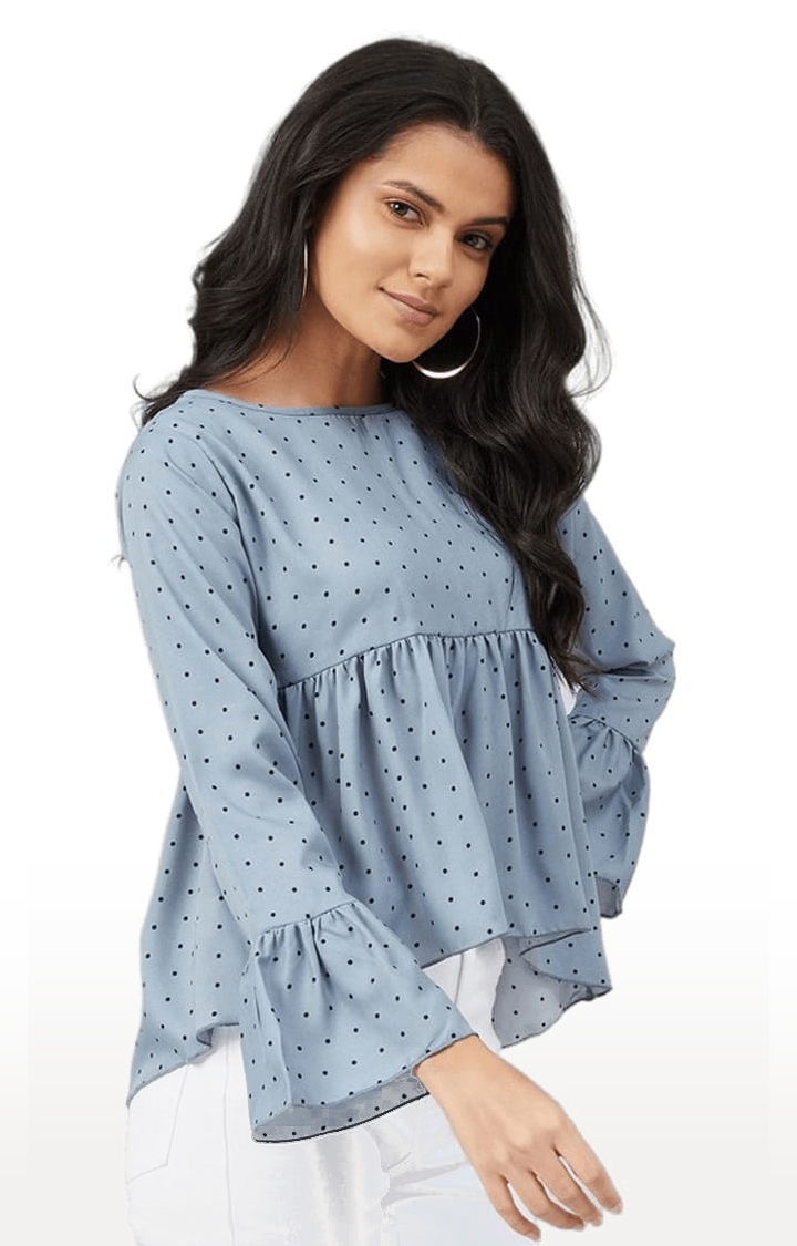 Women's Grey Crepe Polka Dots Peplum Top