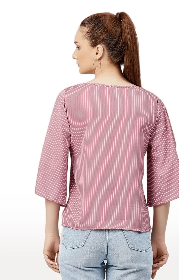 Women's Pink Crepe Striped Blouson Top