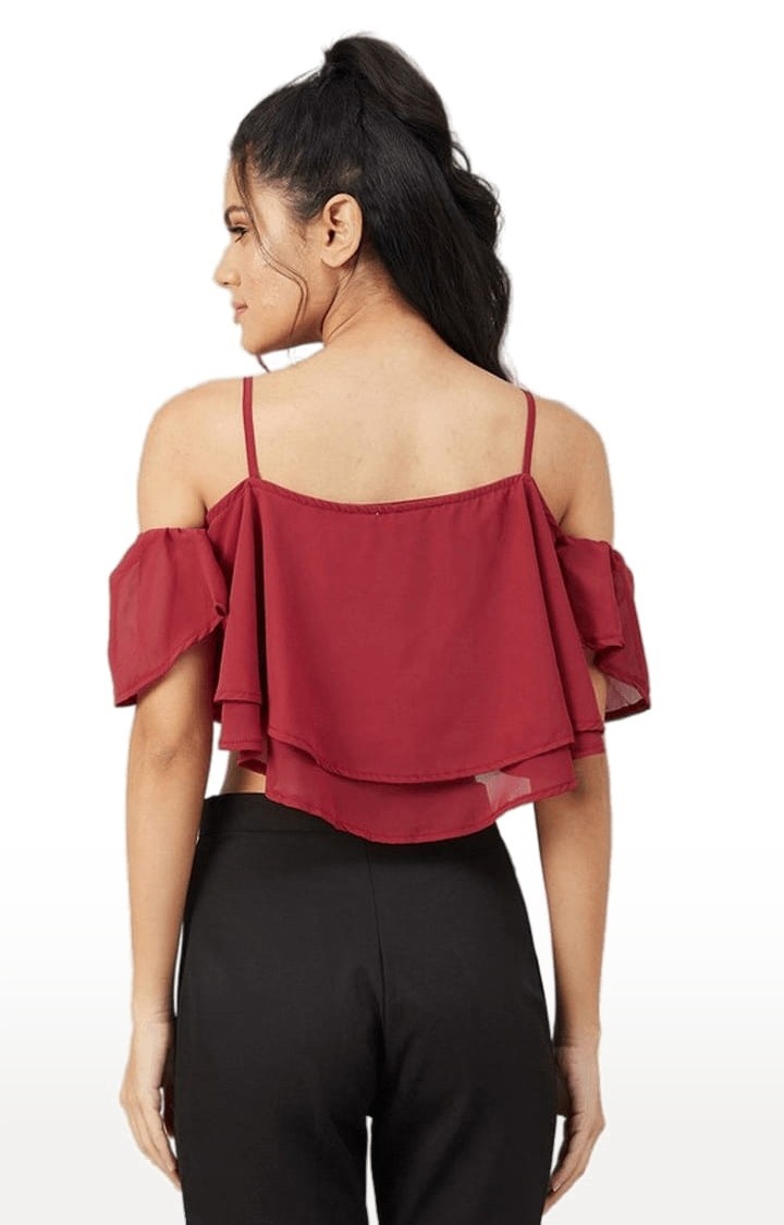 Women's Maroon Georgette Solid Strappy Top