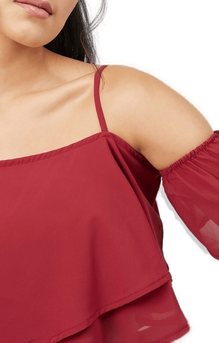 Women's Maroon Georgette Solid Strappy Top