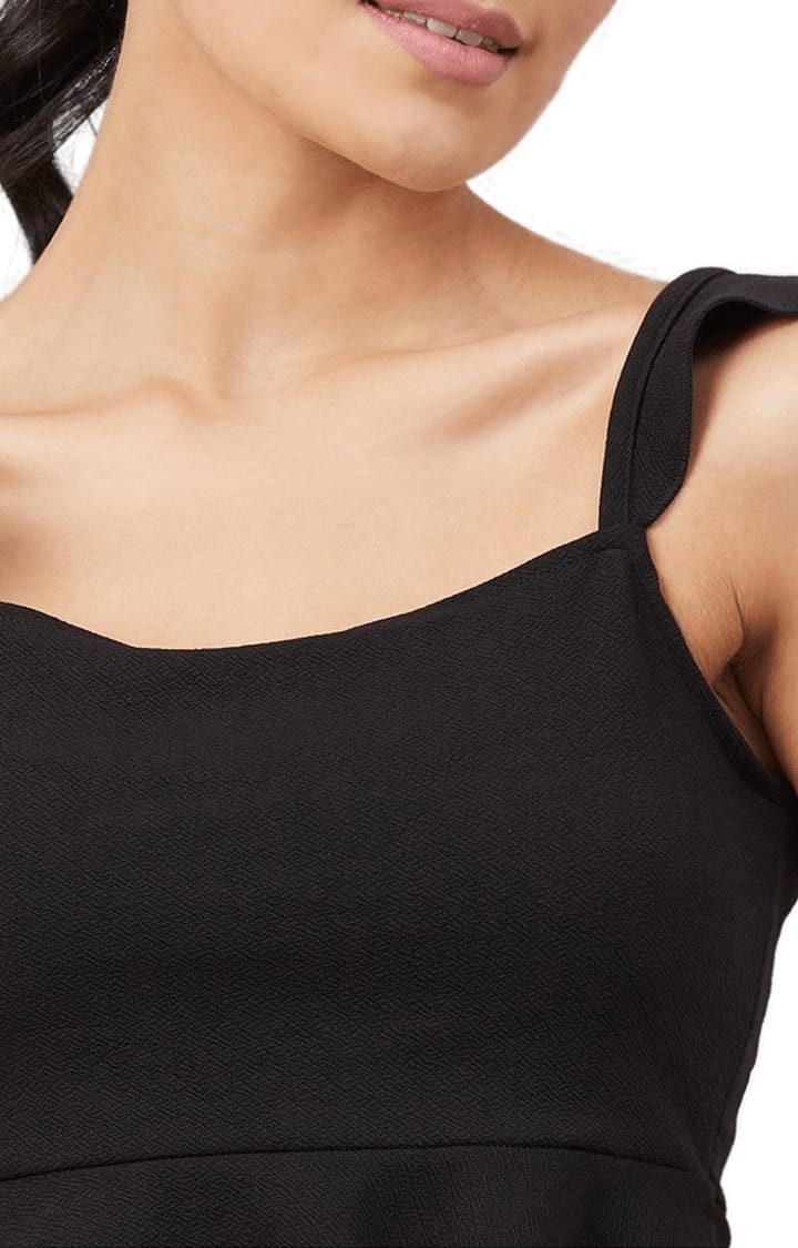 Women's Black Polyester Solid Strappy Top