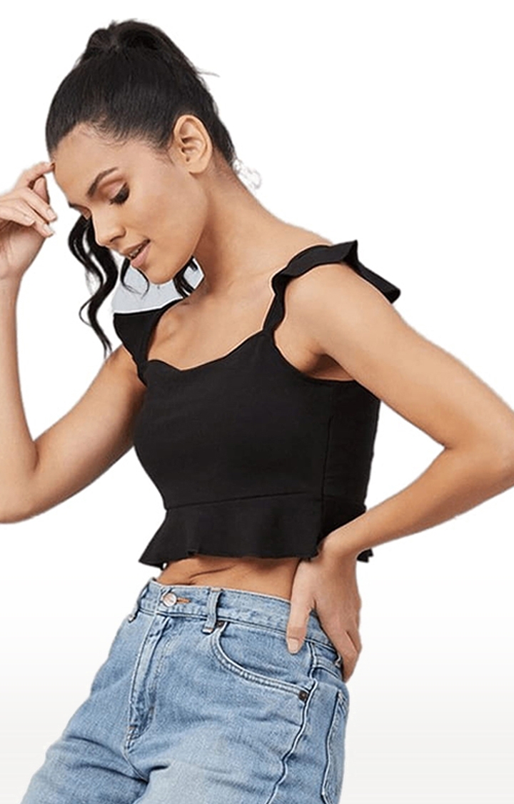 CHIMPAAANZEE | Women's Black Polyester Solid Strappy Top